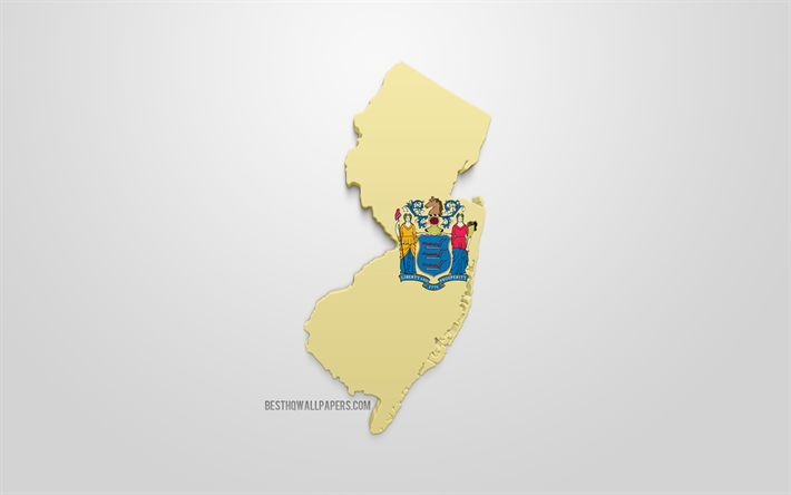 &quot;3d drapeau de New Jersey, la carte de la silhouette de New Jersey, l&#39;&#233;tat AM&#201;RICAIN, art 3d, New Jersey 3d drapeau, etats-unis, Am&#233;rique du Nord, le New Jersey, la g&#233;ographie, New Jersey 3d silhouette