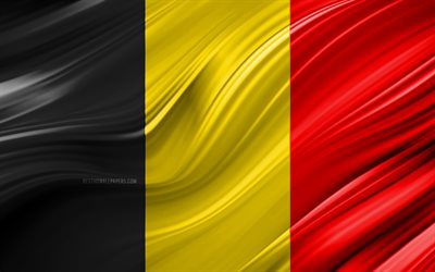 4k, ベルギーフラグ, 欧州諸国, 3D波, フラグのベルギー, 国立記号, ベルギーの3Dフラグ, 美術, 欧州, ベルギー