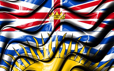 British Columbia flag, 4k, Provinces of Canada, administrative districts, Flag of British Columbia, 3D art, British Columbia, canadian provinces, British Columbia 3D flag, Canada, North America