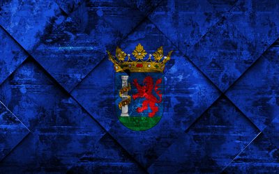 Flag of Badajoz, 4k, grunge art, rhombus grunge texture, spanish province, Badajoz flag, Spain, national symbols, Badajoz, provinces of Spain, creative art