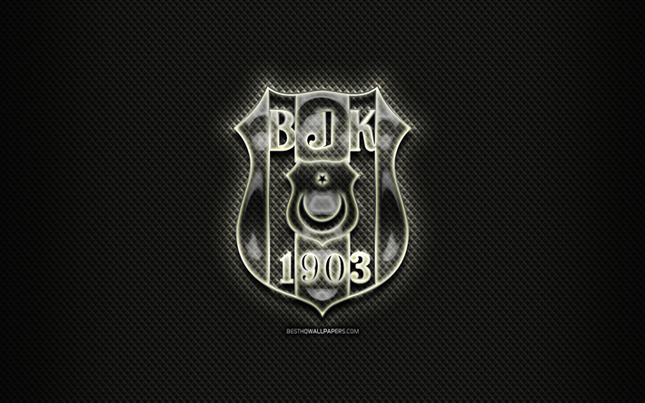 Download wallpapers Besiktas JK, glass logo, Super Lig, black rhombic