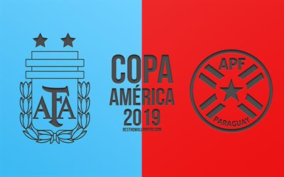 Argentina vs Paraguay, 2019 Copa Am&#233;rica, partido de f&#250;tbol, promo, Copa Am&#233;rica 2019 Brasil, CONMEBOL, Am&#233;rica del Sur, Campeonato de F&#250;tbol, arte creativo, Argentina equipo nacional de f&#250;tbol de Paraguay el equipo nacional 