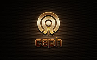 Ceph glitter logo, yaratıcı, metal ızgara arka plan, Ceph logo, marka, Ceph