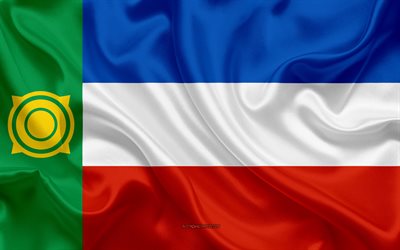 Bandiera di Khakassia, 4k, seta, bandiera, soggetti Federali della Russia, Khakassia bandiera, Russia, texture, Repubblica di Khakassia, Federazione russa