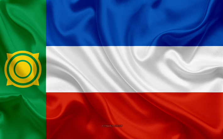 旗のKhakassia, 4k, 絹の旗を, 連邦科目ロシア, Khakassiaフラグ, ロシア, シルクの質感, Khakassia共和国, ロシア連邦