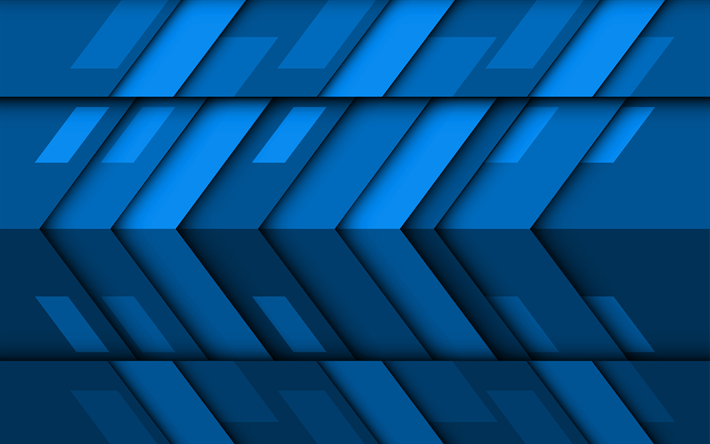blaue pfeile, 4k, material-design, kreative, geometrische formen, lutscher, pfeile, blau material design, streifen, geometrie, blaue hintergr&#252;nde