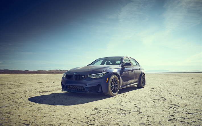 El BMW M3, 2019, F80, azul mate M3, la optimizaci&#243;n de M3, el desierto, los coches alemanes, sedanes, BMW