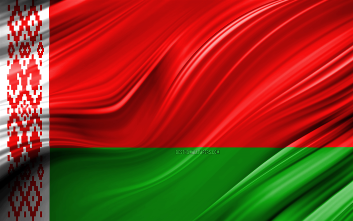 4k, Belorussian flag, European countries, 3D waves, Flag of Belarus, national symbols, Belarus 3D flag, art, Europe, Belarus