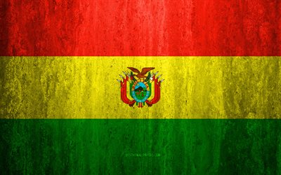 Bolivian lippu, 4k, kivi tausta, grunge lippu, Etel&#228;-Amerikassa, grunge art, kansalliset symbolit, Bolivia, kivi rakenne