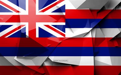 4k, flagge von hawaii, geometrische kunst, amerikanische staaten, hawaii flagge, kreativ, hawaii, landkreise, hawaii 3d flagge der vereinigten staaten von amerika, nordamerika, usa