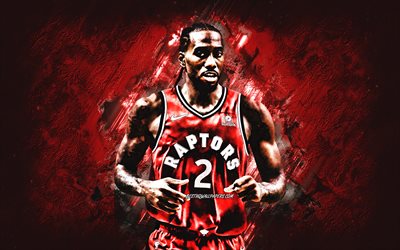 Kawhi Leonard, Toronto Raptors, Amerikkalainen koripalloilija, NBA punainen kivi tausta, creative art, koripallo, USA