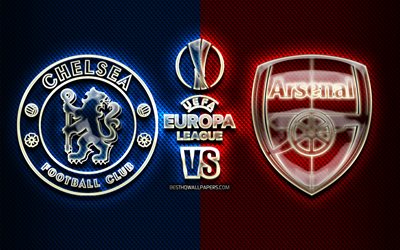 Chelsea FC vs Arsenal FC, opere d&#39;arte, 2019 Finale di UEFA Europa League, 29 Maggio 2019, logo di vetro, creativo, Chelsea FC, Arsenal FC, UEFA Europa League, in Finale di UEFA, Chelsea vs Arsenal