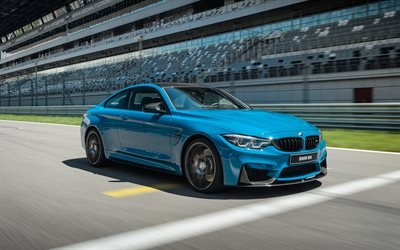 4k, 2017 BMW M4 Competencia Paquete de 2017, los coches, pista de carreras, azul M4, los coches alemanes, BMW