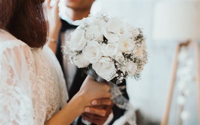 結婚式の花束, 白バラの花, 花嫁, 新郎様, 結婚, ブーケのバラの花