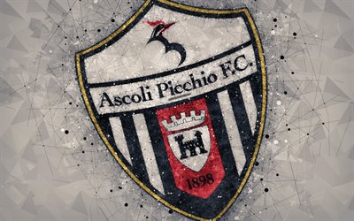 Ascoli Picchio FC, 4k, logo, geometrinen taide, Serie B, valkoinen abstrakti tausta, creative art, tunnus, Italian football club, Ascoli Piceno, Italia, jalkapallo