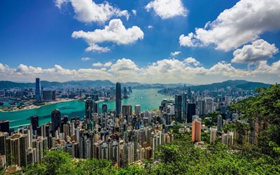 Hong Kong, Ver&#227;o, metr&#243;pole, Centro Internacional De Com&#233;rcio, paisagem urbana, horizonte, China