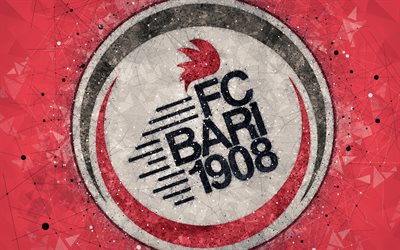 FC Bari 1908, 4k, logo, geometric art, Serie B, red abstract background, creative art, emblem, Italian football club, Bari, Italy, football