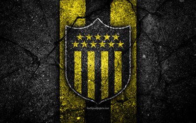 Penarol FC, 4k, emblem, Uruguayan Primera Division, black stone, asphalt texture, Uruguay, FC Penarol, logo, football, soccer, CA Penarol