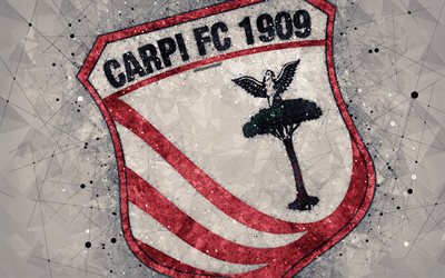 Carpi FC, 4k, logotyp, geometriska art, Serie B, gr&#229; abstrakt bakgrund, kreativ konst, emblem, Italiensk fotboll club, Carpi, Italien, fotboll