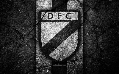 Danubio FC, 4k, emblema, Uruguayo de Primera Divisi&#243;n, negro, piedra, asfalto textura, Uruguay, FC Danubio, logotipo, f&#250;tbol, CA Danubio