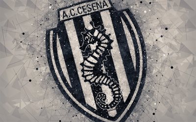 ac cesena, 4k, logo, geometrische kunst der serie b, grau, abstrakt, hintergrund, kunst, wahrzeichen, italienische fu&#223;ball-club, cesena, italien, fu&#223;ball