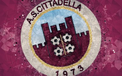 SOM Cittadella, 4k, logotyp, geometriska art, Serie B, lila abstrakt bakgrund, kreativ konst, emblem, Italiensk fotboll club, Citadellet, Italien, fotboll