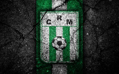 Racing Montevideo FC, 4k, emblem, Uruguayan Primera Division, black stone, asphalt texture, Uruguay, FC Racing Montevideo, logo, football, soccer, CA Racing Montevideo