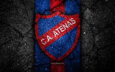 Atenas FC, 4k, emblem, Uruguayan Primera Division, black stone, asphalt texture, Uruguay, FC Atenas, logo, football, soccer, CA Atenas