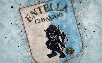 Virtus Entella FC, 4k, logo, geometric art, Serie B, blue abstract background, creative art, emblem, Italian football club, Chiavari, Italy, football