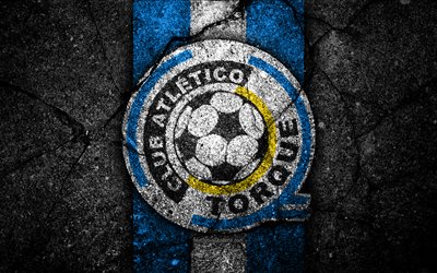 Torque FC, 4k, emblem, Uruguayan Primera Division, black stone, asphalt texture, Uruguay, FC Torque, logo, football, soccer, CA Torque