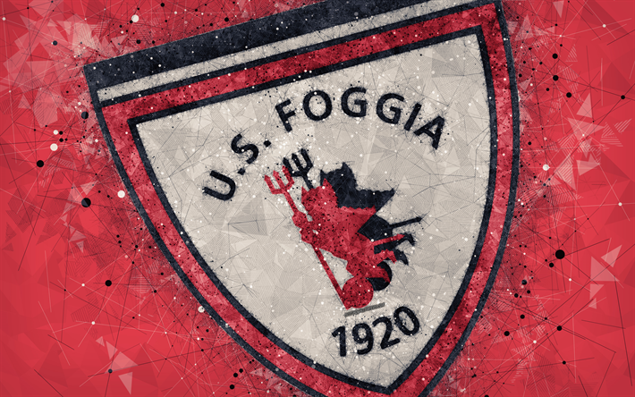 Foggia Calcio, 4k, logo, geometric art, Serie B, red abstract background, creative art, emblem, Italian football club, Foggia, Italy, football, Foggia FC