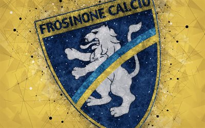 Frosinone Calcio, 4k, logo, geometrinen taide, Serie B, keltainen abstrakti tausta, creative art, tunnus, Italian football club, Frosinone, Italia, jalkapallo