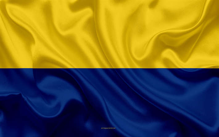 旗のPerlis, 4k, シルクの質感, 国立記号, 黄色の青色の絹の旗を, 国のマレーシア, 紋, Perlis, マレーシア, アジア