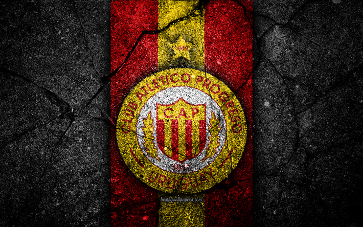 Progreso FC, 4k, emblem, Uruguayan Primera Division, black stone, asphalt texture, Uruguay, FC Progreso, logo, football, soccer, CA Progreso