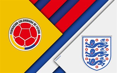 Colombia vs England, 4k, material design, Round 16, abstract, logos, 2018 FIFA World Cup, Russia 2018, football match, 3 July, Spartak Stadium