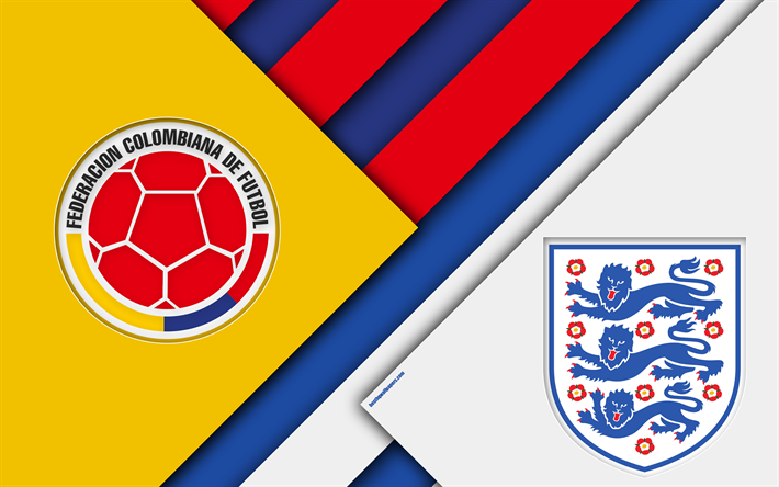 Colombie vs Angleterre, 4k, la conception de mat&#233;riaux, Round 16, abstrait, logos, 2018 la Coupe du Monde FIFA, Russie 2018, match de football, le 3 juillet, le Spartak Stadium