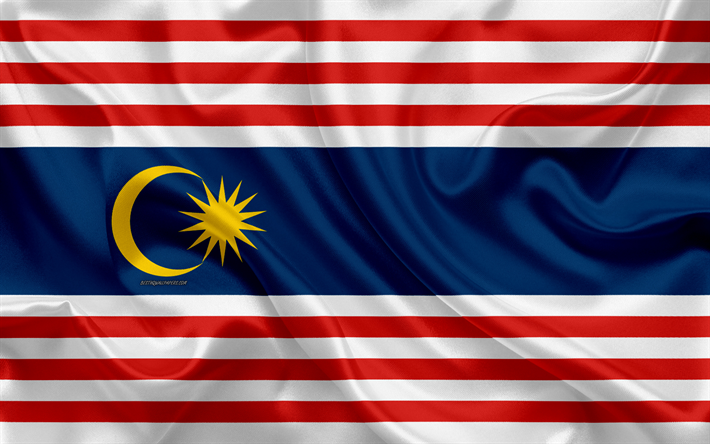 Bandera de Kuala Lumpur, 4k, seda textura, los s&#237;mbolos nacionales, la roja bandera de seda blanca, capital de Malasia, escudo de armas, en Kuala Lumpur, Malasia, Asia