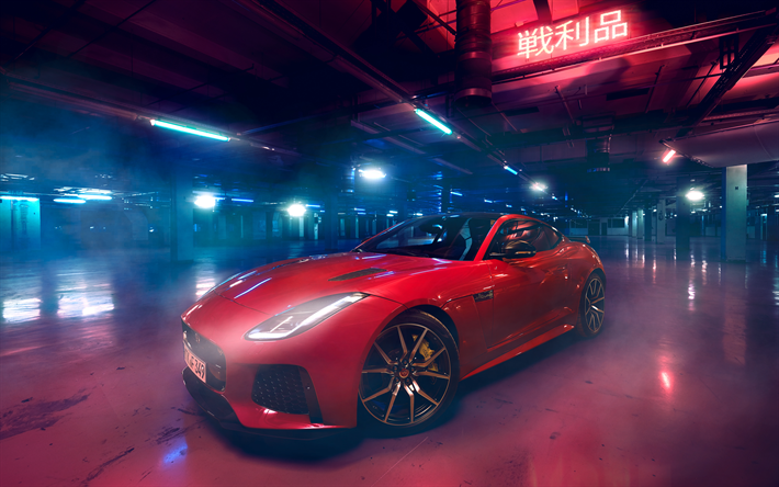 Jaguar F-Type, 4k, natt, Bilar 2018, Japan, supercars, Jaguar