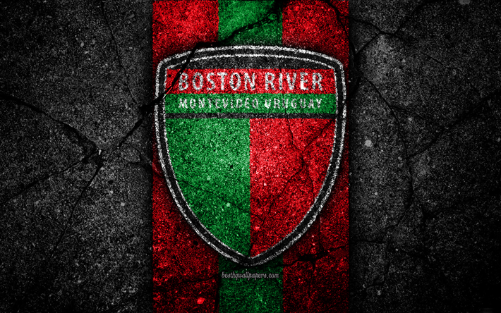 Boston River FC, 4k, emblema, Uruguayo de Primera Divisi&#243;n, negro, piedra, asfalto textura, Uruguay, FC Boston River, logotipo, f&#250;tbol, CA Boston River