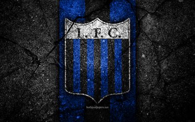 Liverpool Montevideo FC, 4k, emblem, Uruguayan Primera Division, black stone, asphalt texture, Uruguay, FC Liverpool Montevideo, logo, football, soccer, CA Liverpool Montevideo
