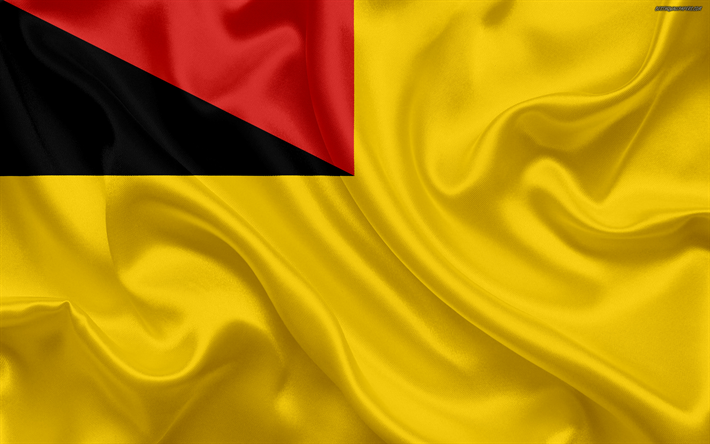 旗のNegeri Sembilan, 4k, シルクの質感, 国立記号, 黄色の絹の旗を, 国のマレーシア, 紋, Negeri Sembilan, マレーシア, アジア