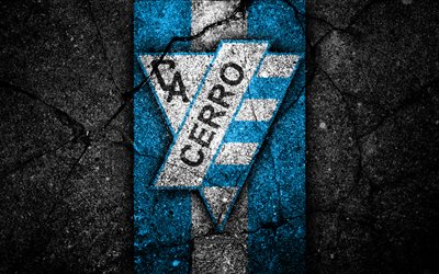 Cerro FC, 4k, emblema, Uruguayo de Primera Divisi&#243;n, negro, piedra, asfalto textura, Uruguay, FC Cerro, logotipo, f&#250;tbol, CA Cerro