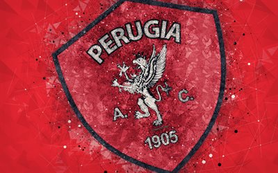 AC Perugia Calcio, 4k, logotyp, geometriska art, Serie B, red abstrakt bakgrund, kreativ konst, emblem, Italiensk fotboll club, Perugia, Italien, fotboll, Perugia FC