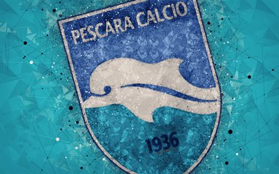 Delfino Pescara 1936, 4k, logo, geometric art, Serie B, blue abstract background, creative art, emblem, Italian football club, Pescara, Italy, football, Pescara Calcio