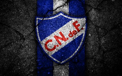 Nacional FC, 4k, emblema, Uruguayo de Primera Divisi&#243;n, negro, piedra, asfalto textura, Uruguay, FC Nacional, logotipo, f&#250;tbol, CA Nacional