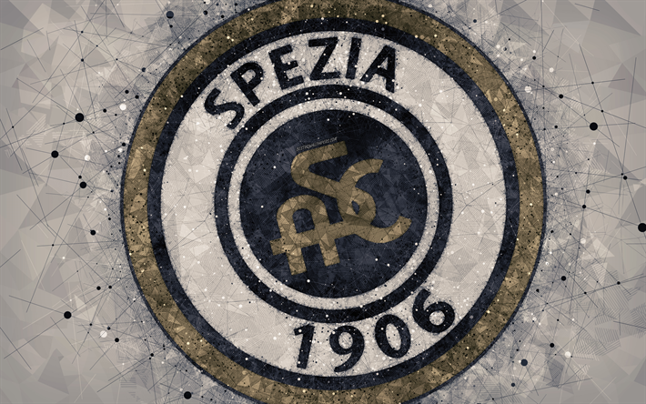Spezia Calcio, 4k, logo, arte geometrica, Serie B, grigio astratto sfondo, creativo, arte, emblema, il calcio italiano di club, la Spezia, Italia, calcio, Spezia FC