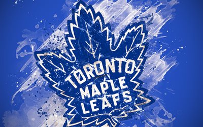 Toronto Maple Leafs, 4k, grunge art, Canadian hockey club, logo, blue background, creative art, emblem, NHL, Toronto, Ontario, Canada, USA, hockey, Eastern Conference, National Hockey League, paint art