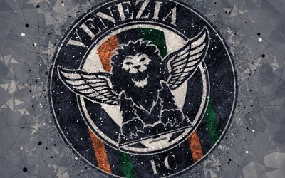 Venezia FC, 4k, logo, geometric art, Serie B, gray abstract background, creative art, emblem, Italian football club, Venice, Italy, football