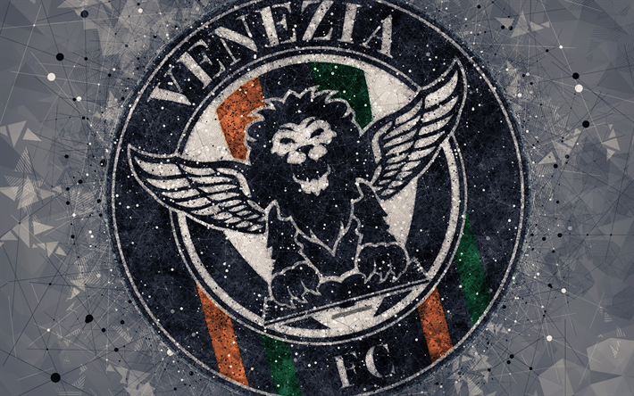 Venezia FC, 4k, el logotipo, el arte geom&#233;trico, Serie B, de color gris fondo abstracto, arte creativo, emblema, italiano, club de f&#250;tbol, Venecia, Italia, el f&#250;tbol