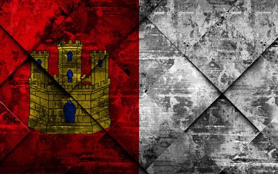 La bandera de Castilla La Mancha, grunge arte, rombo grunge textura, espa&#241;ol comunidad aut&#243;noma, Castilla La Mancha bandera, Espa&#241;a, Castilla La Mancha, Comunidades de Espa&#241;a, arte creativo